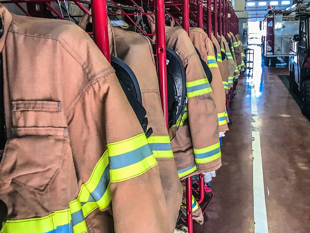 Fire outfits in a lockeroom