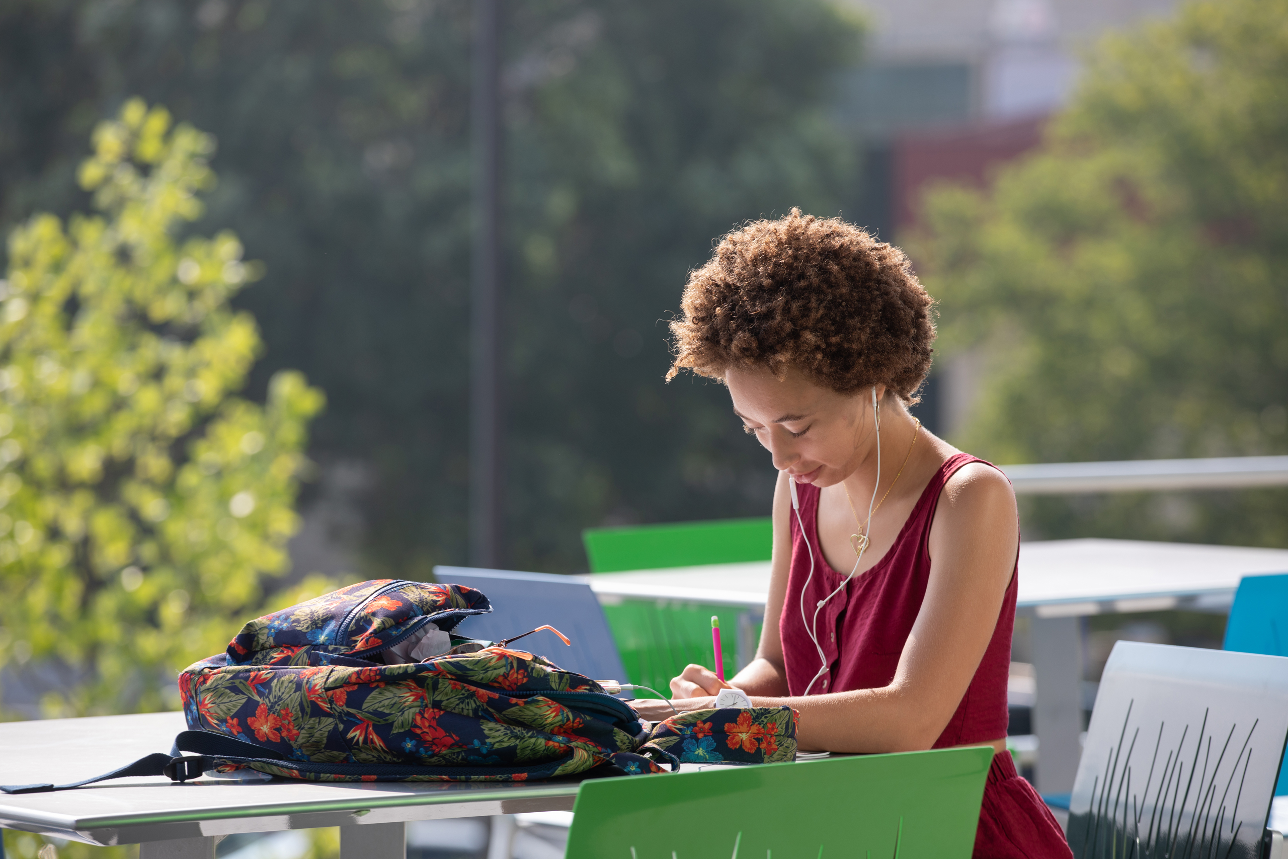 Student studying outside