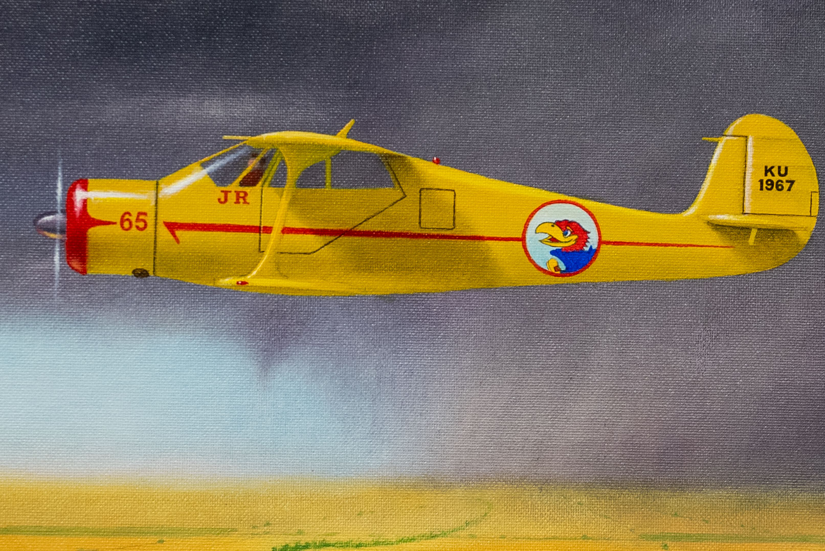 A painting of a KU0-themed airplane.
